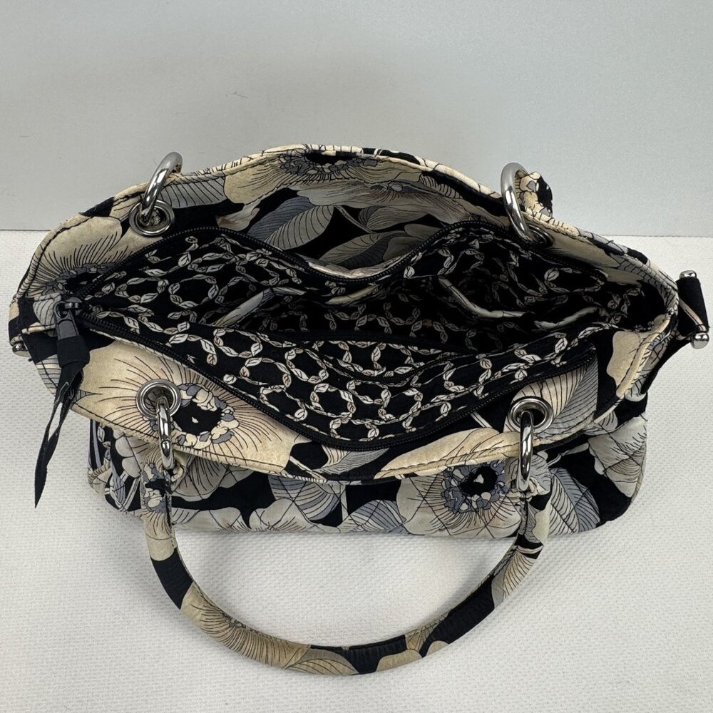 Vera Bradley Womens Black White Camellia Floral Quilted Purse Shoulder Bag - Picture 8 of 16